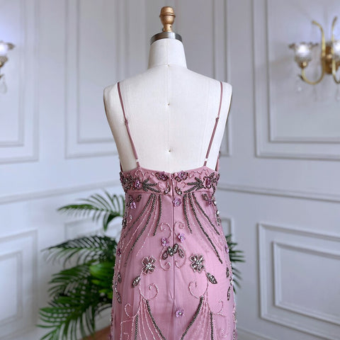 Robe de soirée longue style sirène rose, sexy, bretelles spaghetti, perles, pour femme, tenue de mariage, LA71963, 2025 