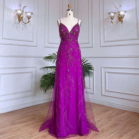 Robe de soirée longue style sirène rose, sexy, bretelles spaghetti, perles, pour femme, tenue de mariage, LA71963, 2025 