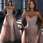 Robe de soirée sirène rose sexy sans bretelles, tenue de soirée luxueuse à perles, style Dubaï, pour femmes, fête de mariage, 2025, LA72201 