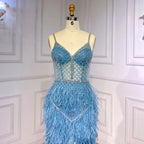 Arabic Pink Mermaid Split Feathers Beaded Formal Sexy Prom Dress For Women Wedding Party 2025 LA71827