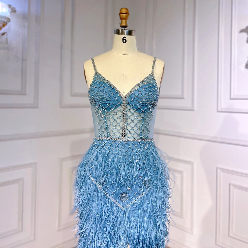 Arabic Pink Mermaid Split Feathers Beaded Formal Sexy Prom Dress For Women Wedding Party 2025 LA71827