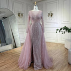 Arabic Pink With Overskirt Mermaid Beaded Evening Dresses Luxury Gowns 2025 for Women's Wedding Party 2025 LA72584
