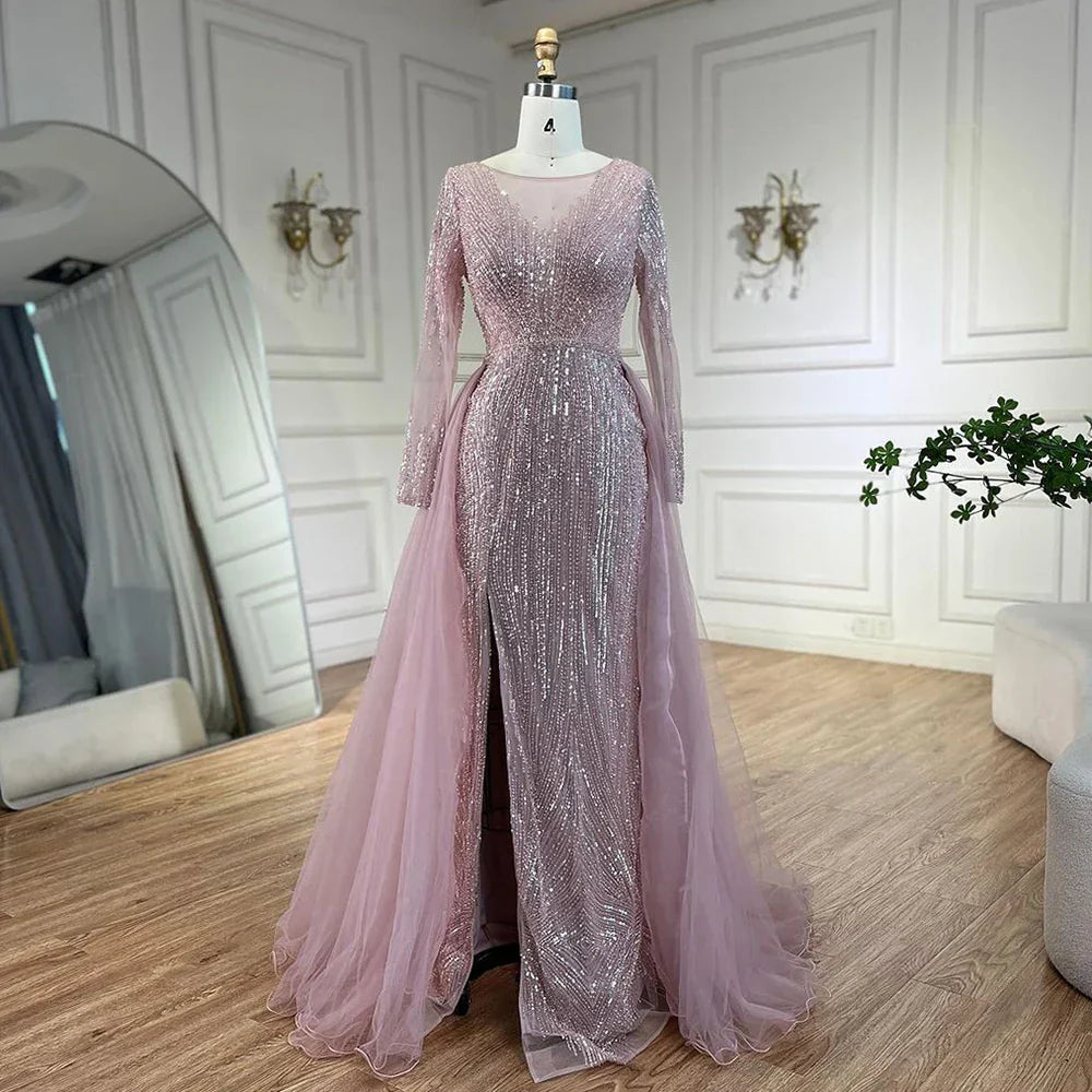 Arabic Pink With Overskirt Mermaid Beaded Evening Dresses Luxury Gowns 2025 for Women's Wedding Party 2025 LA72584