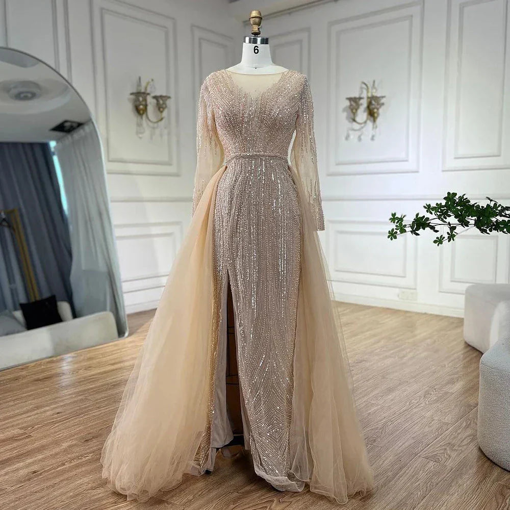 Arabic Pink With Overskirt Mermaid Beaded Evening Dresses Luxury Gowns 2025 for Women's Wedding Party 2025 LA72584