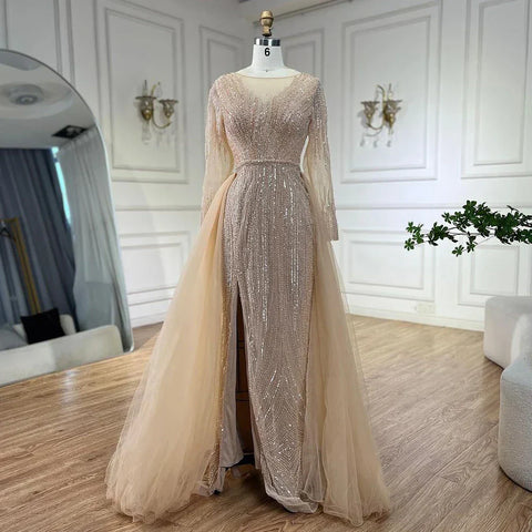 Robe de soirée sirène rose arabe avec jupe, robe de luxe perlée, pour mariage, 2025, LA72584 