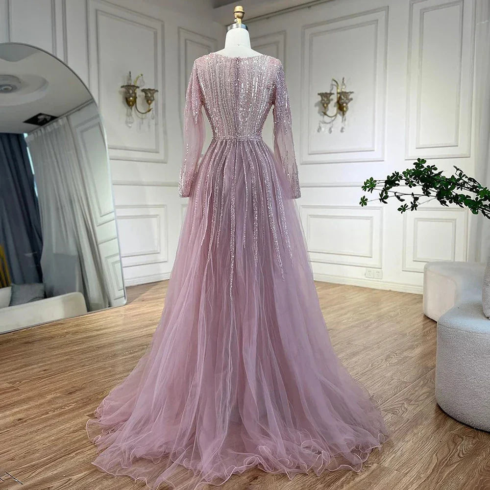 Arabic Pink With Overskirt Mermaid Beaded Evening Dresses Luxury Gowns 2025 for Women's Wedding Party 2025 LA72584