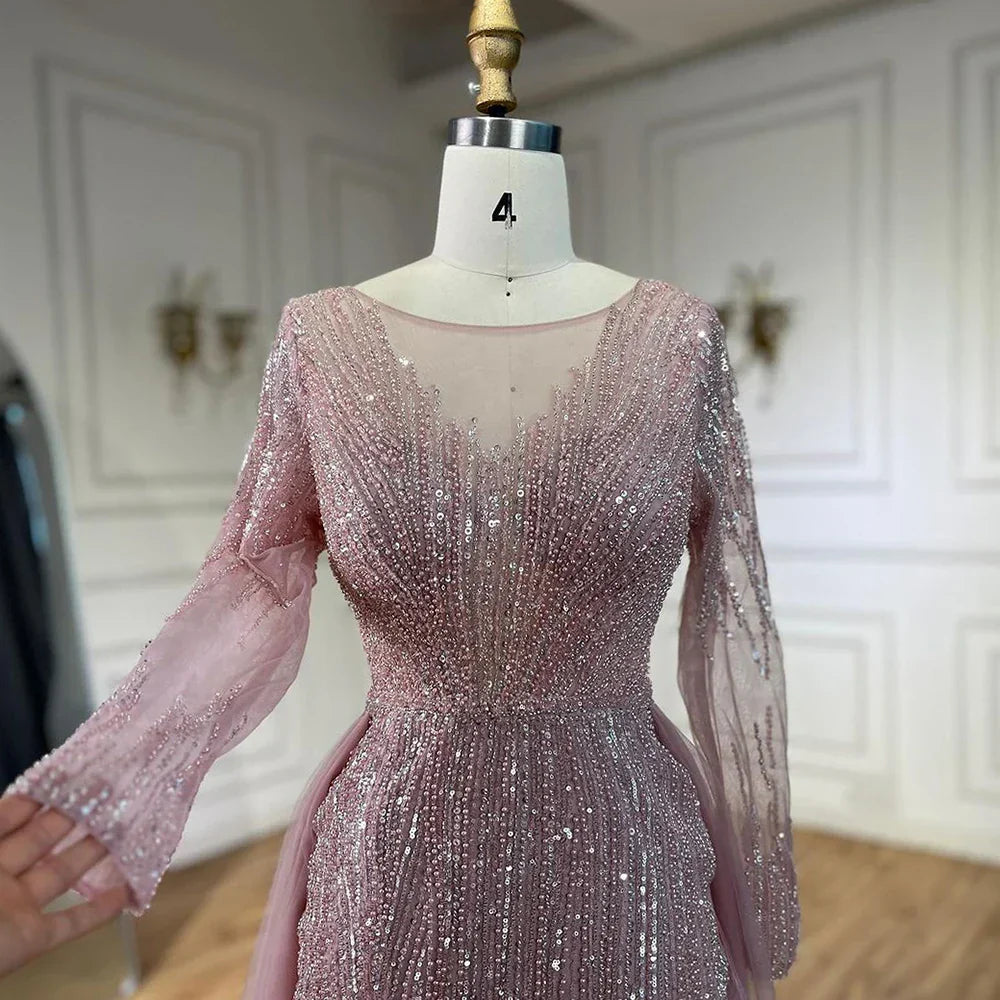 Arabic Pink With Overskirt Mermaid Beaded Evening Dresses Luxury Gowns 2025 for Women's Wedding Party 2025 LA72584