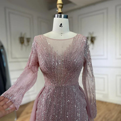 Robe de soirée sirène rose arabe avec jupe, robe de luxe perlée, pour mariage, 2025, LA72584 