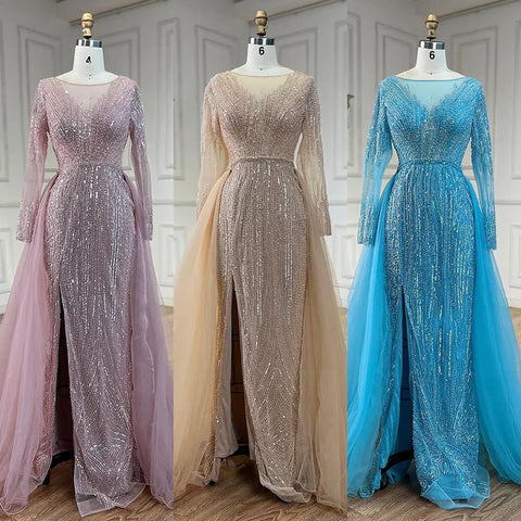 Robe de soirée sirène rose arabe avec jupe, robe de luxe perlée, pour mariage, 2025, LA72584 