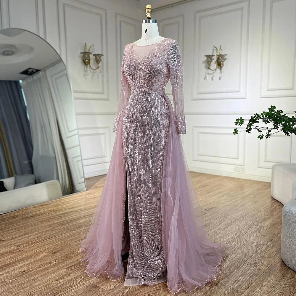 Arabic Pink With Overskirt Mermaid Beaded Evening Dresses Luxury Gowns 2025 for Women's Wedding Party 2025 LA72584