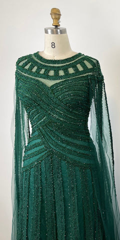 Robe de soirée élégante style sirène, violet, manches cape, dentelle et perles, style arabe, pour femmes, fête de mariage, LA71926, 2025 