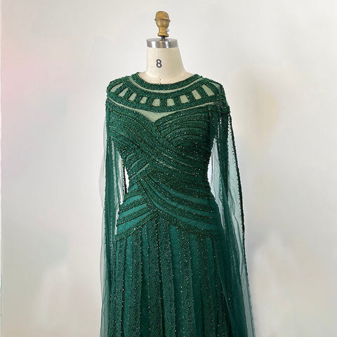 Robe de soirée élégante style sirène, violet, manches cape, dentelle et perles, style arabe, pour femmes, fête de mariage, LA71926, 2025 
