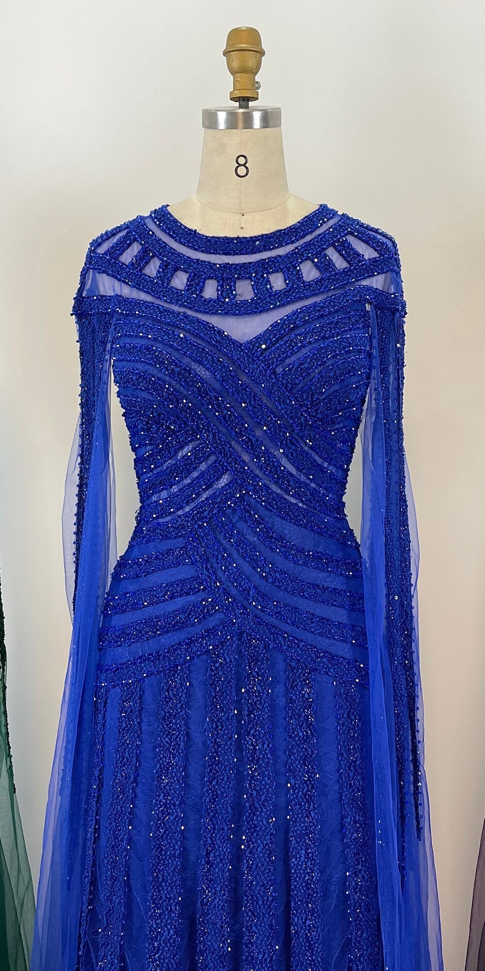Arabic Purple Elegant Mermaid Cape Sleeves Lace Beaded Evening Dresses Gowns 2025 For Women Wedding Party LA71926