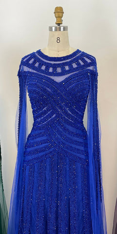 Robe de soirée élégante style sirène, violet, manches cape, dentelle et perles, style arabe, pour femmes, fête de mariage, LA71926, 2025 