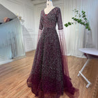 Robe de soirée arabe violette à col en V et manches cape, avec perles, pour femme, tenue de mariage, 2025, LA72146 