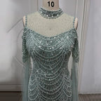 Arabic Purple Mermaid Cape Sleeves Beaded Luxury Long Evening Dresses Gowns 2025 For Woman Wedding Party LA71992