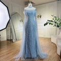 Arabic Purple Mermaid Cape Sleeves Beaded Luxury Long Evening Dresses Gowns 2025 For Woman Wedding Party LA71992