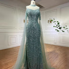 Arabic Purple Mermaid Cape Sleeves Beaded Luxury Long Evening Dresses Gowns 2025 For Woman Wedding Party LA71992