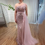 Robe de soirée sirène violette style arabe, asymétrique, fendue, luxueuse, avec perles, pour femme, 2025, LA71820 