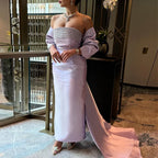 Arabic Purple Mermaid Satin Strapless With Jacket Beaded Evening Dresses Gowns 2025 For Women Wedding Party LA71897