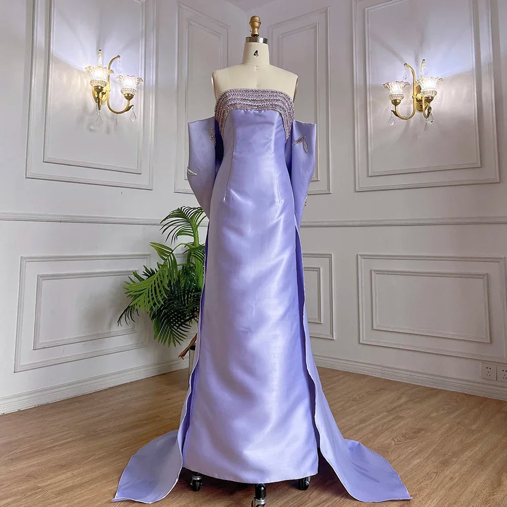 Arabic Purple Mermaid Satin Strapless With Jacket Beaded Evening Dresses Gowns 2025 For Women Wedding Party LA71897