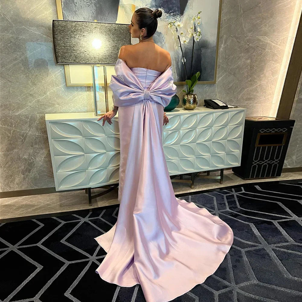 Arabic Purple Mermaid Satin Strapless With Jacket Beaded Evening Dresses Gowns 2025 For Women Wedding Party LA71897