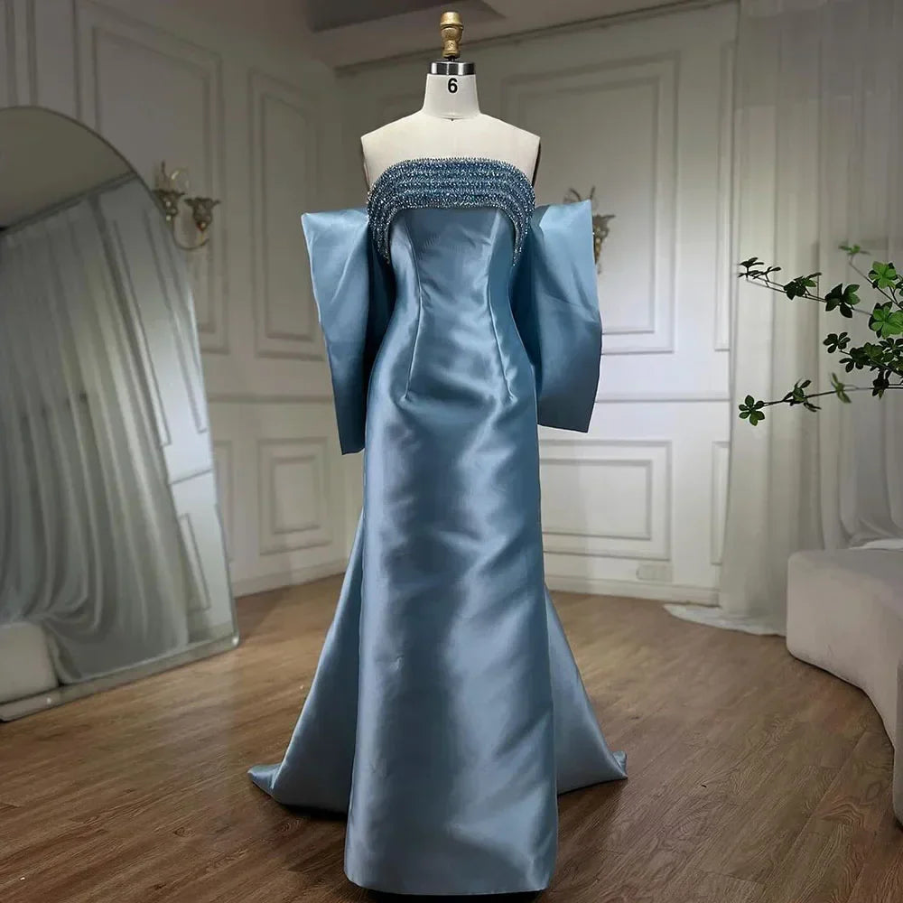 Arabic Purple Mermaid Satin Strapless With Jacket Beaded Evening Dresses Gowns 2025 For Women Wedding Party LA71897