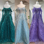 Vestido de noche de lujo estilo árabe, corte A, con tirantes finos, mangas largas y bordado a mano, de color púrpura, estilo Dubái, colección 2025 LA72234 