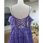 Vestido de noche de lujo estilo árabe, corte A, con tirantes finos, mangas largas y bordado a mano, de color púrpura, estilo Dubái, colección 2025 LA72234 