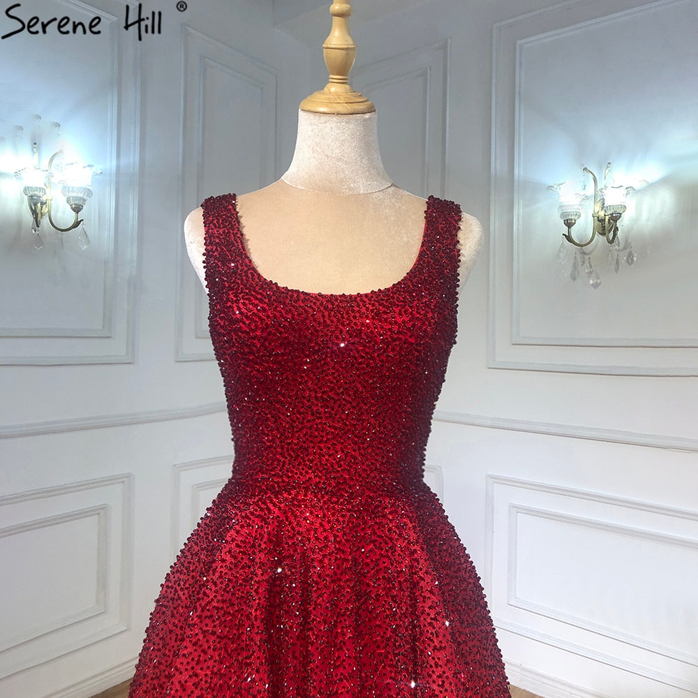 Robe de soirée rouge style arabe, coupe trapèze, luxueuse, ornée de perles et de cristaux, style Dubaï, pour femme, tenue de mariage, LA70232A, 2025 
