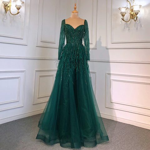 Robe de soirée de luxe arabe en plumes et perles faites à la main 2025 LA71468