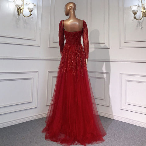 Robe de soirée de luxe arabe en plumes et perles faites à la main 2025 LA71468