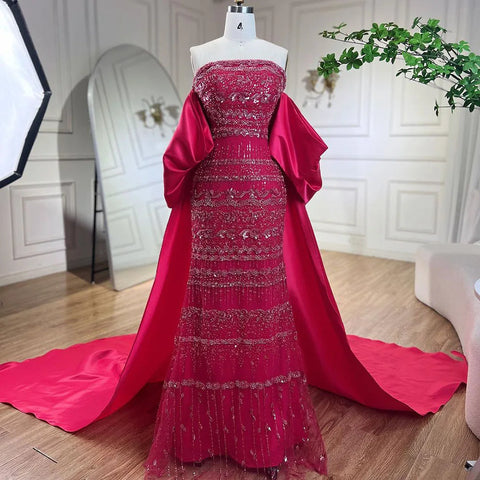 Luxury Sage Green Beaded Evening Dress with Cape LA72126