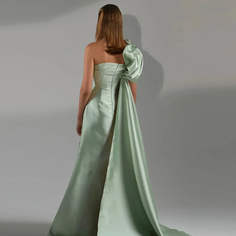 Robe de soirée de luxe à une épaule vert sauge avec cape et cristaux, style Dubaï, pour mariage, LA72412 
