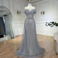 Robe de soirée arabe argentée avec traîne amovible, robe sirène scintillante de luxe 2025 pour soirées pour femmes, LA70813 