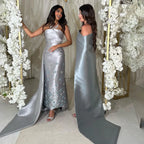 Vestidos de noche de lujo con cuentas, estilo sirena, color gris plata árabe, satén, sin tirantes, para mujer, para bodas y fiestas, colección 2025, LA72349 