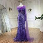 Robe de soirée longue style sirène, asymétrique, gris argenté, avec cape et perles, pour femme, tenue de mariage, 2025, LA72446 