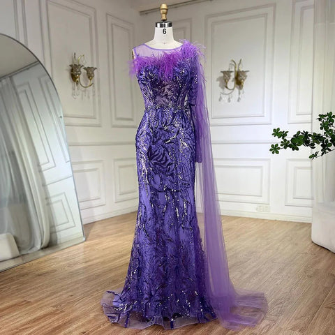 Robe de soirée longue style sirène, asymétrique, gris argenté, avec cape et perles, pour femme, tenue de mariage, 2025, LA72446 