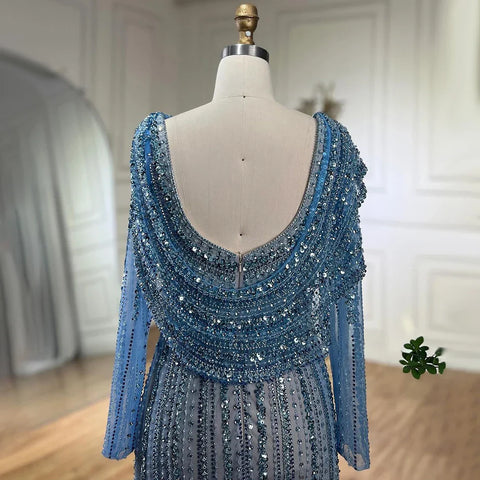 Robe de soirée élégante style sirène, couleur argent, couleur chair, perles, bleu, style Dubaï, pour femme, 2025, LA70752L 
