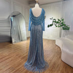 Robe de soirée élégante style sirène, couleur argent, couleur chair, perles, bleu, style Dubaï, pour femme, 2025, LA70752L 