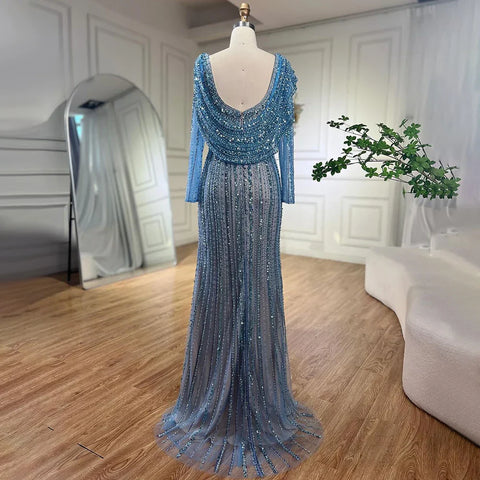 Robe de soirée élégante style sirène, couleur argent, couleur chair, perles, bleu, style Dubaï, pour femme, 2025, LA70752L 