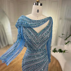 Robe de soirée élégante style sirène, couleur argent, couleur chair, perles, bleu, style Dubaï, pour femme, 2025, LA70752L 