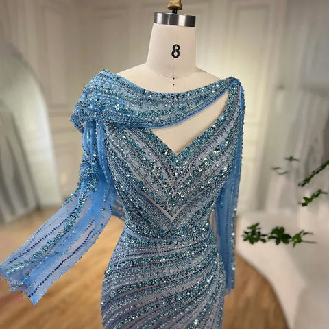 Robe de soirée élégante style sirène, couleur argent, couleur chair, perles, bleu, style Dubaï, pour femme, 2025, LA70752L 
