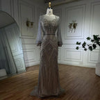 Robe de soirée élégante style sirène, couleur argent, couleur chair, perles, style Dubaï, pour femme, tenue de mariage, 2025, LA72017 