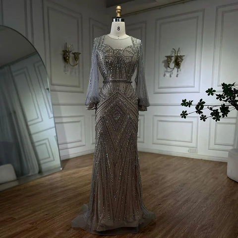 Robe de soirée élégante style sirène, couleur argent, couleur chair, perles, style Dubaï, pour femme, tenue de mariage, 2025, LA72017 