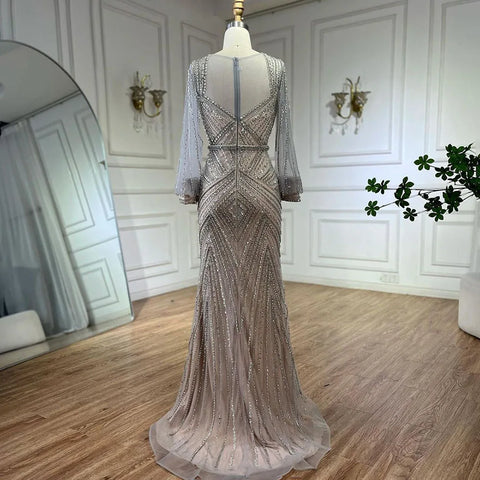 Robe de soirée élégante style sirène, couleur argent, couleur chair, perles, style Dubaï, pour femme, tenue de mariage, 2025, LA72017 