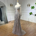 Robe de soirée élégante style sirène, couleur argent, couleur chair, luxueuse, perlée, style Dubaï, pour femme, tenue de mariage, 2025, LA72513 