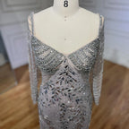 Robe de soirée élégante style sirène, couleur argent, couleur chair, luxueuse, perlée, style Dubaï, pour femme, tenue de mariage, 2025, LA72513 