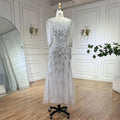 Robe de soirée de luxe arabe argentée et blanche, avec perles, longueur cheville, pour femme, tenue de mariage, modèle LA71999S, 2025 