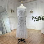 Robe de soirée de luxe arabe argentée et blanche, avec perles, longueur cheville, pour femme, tenue de mariage, modèle LA71999S, 2025 